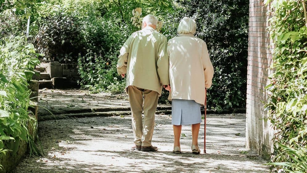 Elderly people safely walking home