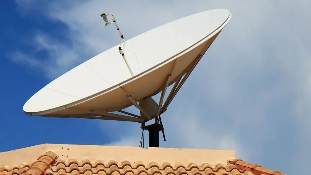 Satellite dish placed on top of building